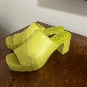 Charlotte Stone Neon Yellow Block Heel Mules